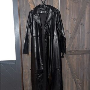 Black Faux Leather Trench Coat new